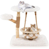Produktbild von KOMFOTTEU Kratzbaum für Katzen aus Holz mit Hängeschaukel und Plüschplattform in Weiß und Natur