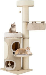 KOMFOTTEU Kratzbaum für Katzen mit 2-stöckiger Katzenwohnung, 2 Sitzstangen und Sisal-Elementen in Beige – Bild 1 von 3