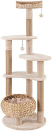 KOMFOTTEU Kratzbaum für Katzen mit Jutekratzsäulen und baumelnden Bällen in Beige und Natur aus Plüsch – Bild 1 von 5