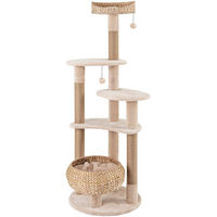 Produktbild von KOMFOTTEU Kratzbaum für Katzen mit Jutekratzsäulen und baumelnden Bällen in Beige und Natur aus Plüsch