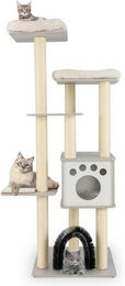 KOMFOTTEU Kratzbaum für Katzen mit Katzenhaus und Sisalstämmen in Beige und Grau – Bild 1 von 4