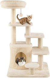 Produktbild von KOMFOTTEU Kratzbaum für Katzen mit Sisal-Kratzsäulen und Höhle in Beige und Grau