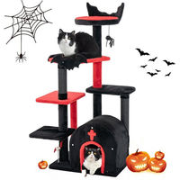 Produktbild von KOMFOTTEU Kratzbaum Gothic für Katzen mit Aussichtsplattform aus Holz in Schwarz und Rot