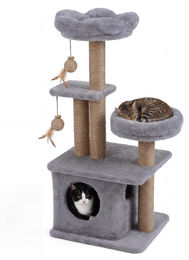 KOMFOTTEU Kratzbaum Hellgrau mit Höhle, Bett und 3 Kratzsäulen für Katzen 96 cm – Bild 1 von 1