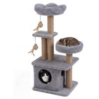 Produktbild von KOMFOTTEU Kratzbaum Hellgrau mit Höhle, Bett und 3 Kratzsäulen für Katzen 96 cm