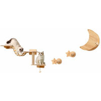 Produktbild von KOMFOTTEU Kratzbaum Kletterwand aus Holz mit Hängematte, 2 Kratzstangen, 2 Plattformen und Brücke in Beige und Natur für Katzen