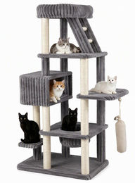 KOMFOTTEU Kratzbaum mit Katzenhaus, Hängematte und Plattformen sowie Kippschutz für Katzen – Bild 1 von 1