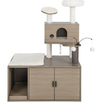 Produktbild von KOMFOTTEU Kratzbaum mit Katzenschrank für Katzen in Grau aus Plüsch