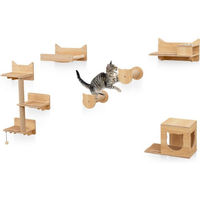 Produktbild von KOMFOTTEU Kratzbaum Wandpark Kletterwand mit Hängematte aus Holz in Beige für Katzen
