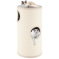 Produktbild von KOMFOTTEU Kratztonne für Katzen mit 3 Etagen, Katzenhaus mit Aussichtsplattform und Höhle aus Sisal und Sperrholz, Grau/Braun