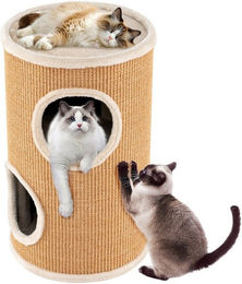 Produktbild von KOMFOTTEU Kratztonne für Katzen mit 3 Höhlen, Plüschbett und Sisal-Kratzbrett