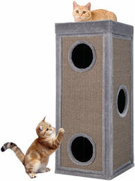 KOMFOTTEU Kratztonne für Katzen mit 3 Höhlen und Sisal-Kratzbrettern Grau – Bild 1 von 5