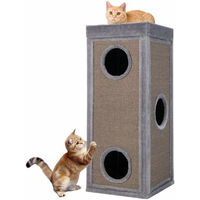 Produktbild von KOMFOTTEU Kratztonne für Katzen mit 3 Höhlen und Sisal-Kratzbrettern Grau