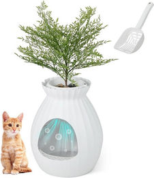 KOMFOTTEU Möbel-Katzentoilette aus Kunststoff mit Kunstpflanze für erwachsene Katzen 50x50x59cm – Bild 1 von 3