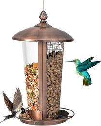 KOMFOTTEU Vogelfutterhaus aus Metall mit 2 Röhren in Braun - 1 l – Bild 1 von 5
