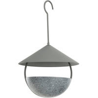 Produktbild von KOMFOTTEU Vogelhaus 2-in-1 Futterspender und Vogelbad aus Kunstharz in Grau mit Kuppel und Haken zum Aufhängen - 370 ml