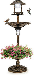 KOMFOTTEU Vogelhaus mit Vogeltränke, Vogelbad und Futterhaus inklusive Blumentopf und Solar-Leuchten aus Kunststoff – Bild 1 von 5