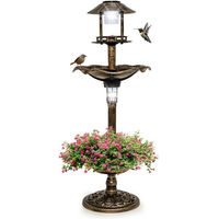 Produktbild von KOMFOTTEU Vogelhaus mit Vogeltränke, Vogelbad und Futterhaus inklusive Blumentopf und Solar-Leuchten aus Kunststoff