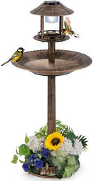 KOMFOTTEU Vogeltränke und Vogelbad im Retro-Design mit Solarlicht aus Kunststoff in Braun – Bild 1 von 5