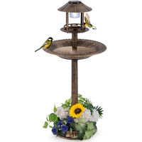 Produktbild von KOMFOTTEU Vogeltränke und Vogelbad im Retro-Design mit Solarlicht aus Kunststoff in Braun