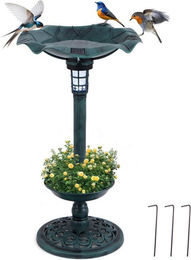 KOMFOTTEU Vogeltränke und Vogelbad mit Solarlicht und Blumentopf aus Kunststoff – Bild 1 von 5