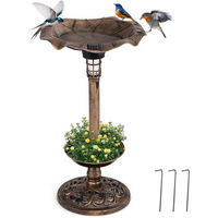 Produktbild von KOMFOTTEU Vogeltränke und Vogelbad mit Solarlicht und Blumentopf in Braun aus Kunststoff