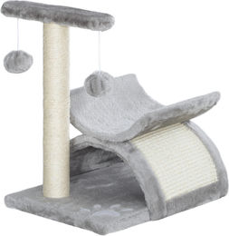Kompakter Katzenkratzbaum mit Spielball aus Plüsch und Sisal in Braun und Grau 40 x 30 x 43 cm – Bild 1 von 1