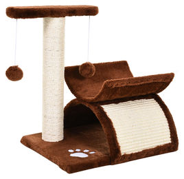 Kompakter Katzenkratzbaum mit Tunnel und Spielball in Braun, 43 cm hoch – Bild 1 von 3