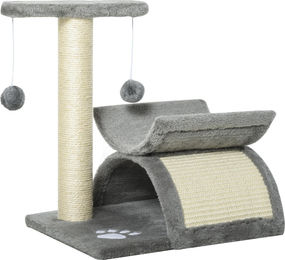 Kompakter Katzenkratzbaum mit Tunnel und Spielball in Hellgrau, 43 cm hoch – Bild 1 von 2