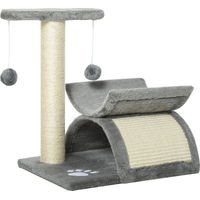 Produktbild von Kompakter Katzenkratzbaum mit Tunnel und Spielball in Hellgrau, 43 cm hoch