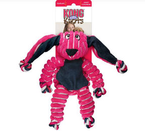 KONG Floppy Knots Bunny Plüschspielzeug für Hunde mit integriertem Seil und Quietscher Rosa S/M - 1 Stk. – Bild 1 von 6
