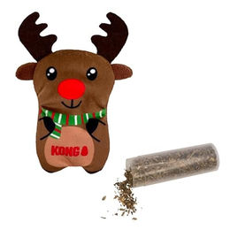 KONG Holiday Refillables Rentier Catnip-Spielzeug aus Plüsch für Kitten und Wohnungskatzen in Braun und Bunt – Bild 1 von 4