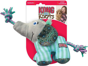KONG Knots Carnival Elephant Plüschspielzeug für kleine und mittlere Hunde in Blau/Bunt Größe S/M – Bild 1 von 2