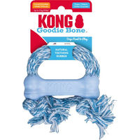 Produktbild von KONG Puppy Goodie Bone XS Kauspielzeug für Welpen aus Naturkautschuk mit Seil zur Zahnpflege Rosa Blau
