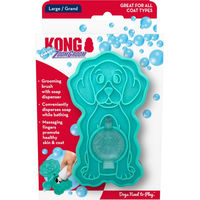 Produktbild von KONG ZoomGroom Bubbles Hundebürste mit Seifenspender für alle Felltypen in Türkis und Blau
