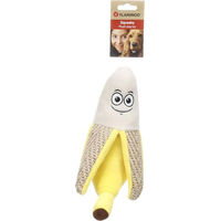 Produktbild von Krafu Flamingo Hundespielzeug aus Plüsch und Naturmaterial in Gelb und Beige mit Quietscher für alle Altersstufen