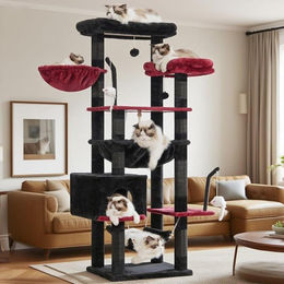 Kratzbaum für Katzen 160 cm mit 2 Plattformen, 2 Körben, Höhle und Spielzeug Schwarz Rot GCT020BR – Bild 1 von 1