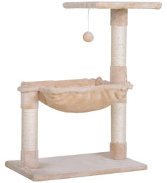 Kratzbaum für Katzen mit 3 Kratzstämmen aus Natursisal, Plattform, Hängematte und Hängeball, Beige, 50 x 36 x 70 cm – Bild 1 von 2