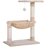 Produktbild von Kratzbaum für Katzen mit 3 Kratzstämmen aus Natursisal, Plattform, Hängematte und Hängeball, Beige, 50 x 36 x 70 cm