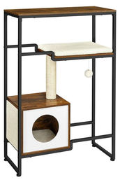 Kratzbaum für Katzen mit Katzenhaus und Regal in Vintage-Braun 74 x 34 x 114 cm – Bild 1 von 4