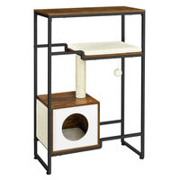Produktbild von Kratzbaum für Katzen mit Katzenhaus und Regal in Vintage-Braun 74 x 34 x 114 cm
