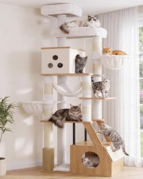Kratzbaum für Kitten aus Holzspanplatte und Plüsch mit Sisal in Weiß – Bild 1 von 2