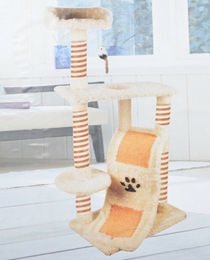 Kratzbaum für Katzen mit Liegeplattform in Beige aus Plüsch 123cm – Bild 1 von 1