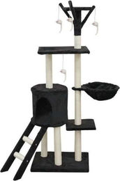 Kratzbaum Jipsy für Katzen, Schwarz, 79 x 34 x 138 cm mit Plattformen, Liegeplatz, Nische und Treppe – Bild 1 von 3