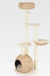 Kratzbaum Laguna für Katzen mit Schlafplätzen aus Wasserhyazinthe und Sisal-Kratzstämmen in Beige, 160 cm Höhe – Bild 1 von 1