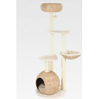 Produktbild von Kratzbaum Laguna für Katzen mit Schlafplätzen aus Wasserhyazinthe und Sisal-Kratzstämmen in Beige, 160 cm Höhe