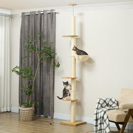 Kratzbaum mit Deckenspanner und Sisal-Kratzpfosten in Eiche und Cremeweiß mit 40x40 cm Basis und Anti-Kipp-Sicherung – Bild 1 von 1