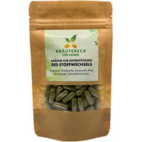 Produktbild von Kräutereck Kräuterkapseln für Hunde zur Unterstützung von Leber und Nieren mit Brennnessel und Löwenzahn
