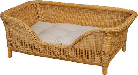 Krines Home Hundekorb aus geflochtenem Rattan mit Kissen in Beige und Gelb Größe L – Bild 1 von 5
