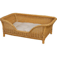 Produktbild von Krines Home Hundekorb aus geflochtenem Rattan mit Kissen in Beige und Gelb Größe L